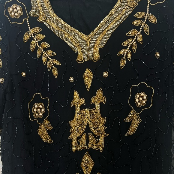 Vintage black and gold short sleeves sequins top - Picture 2 of 5